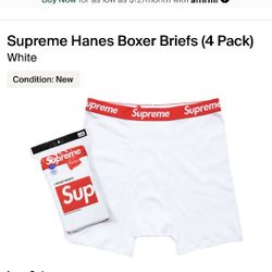Supreme Hanes Boxer Briefs (4 Pack) White Mens Size Small