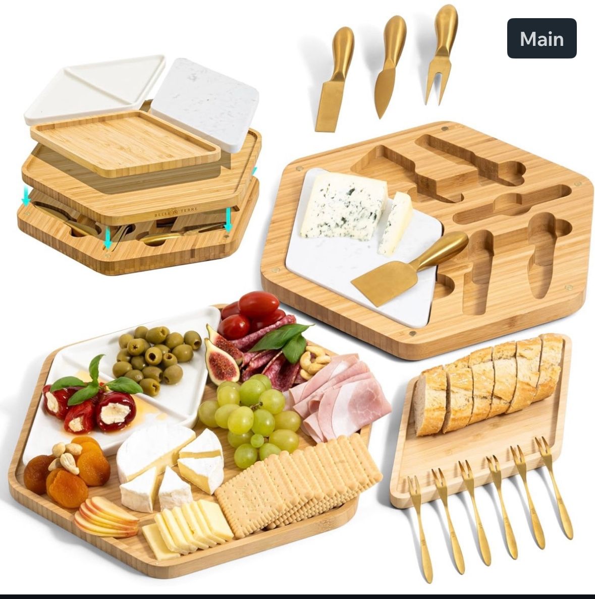 Premium Bamboo Cheese Board and Knife Set - Versatile Charcuterie Board Gift Set