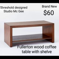 Brand New Threshold Fullerton Wood Coffee Table With Shelve