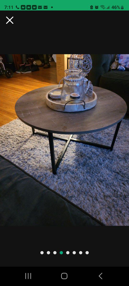 Coffee Table Gray Wood With Raw Iron Lags