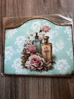11x8” Vintage Floral Perfume Bottle Wall Plaque