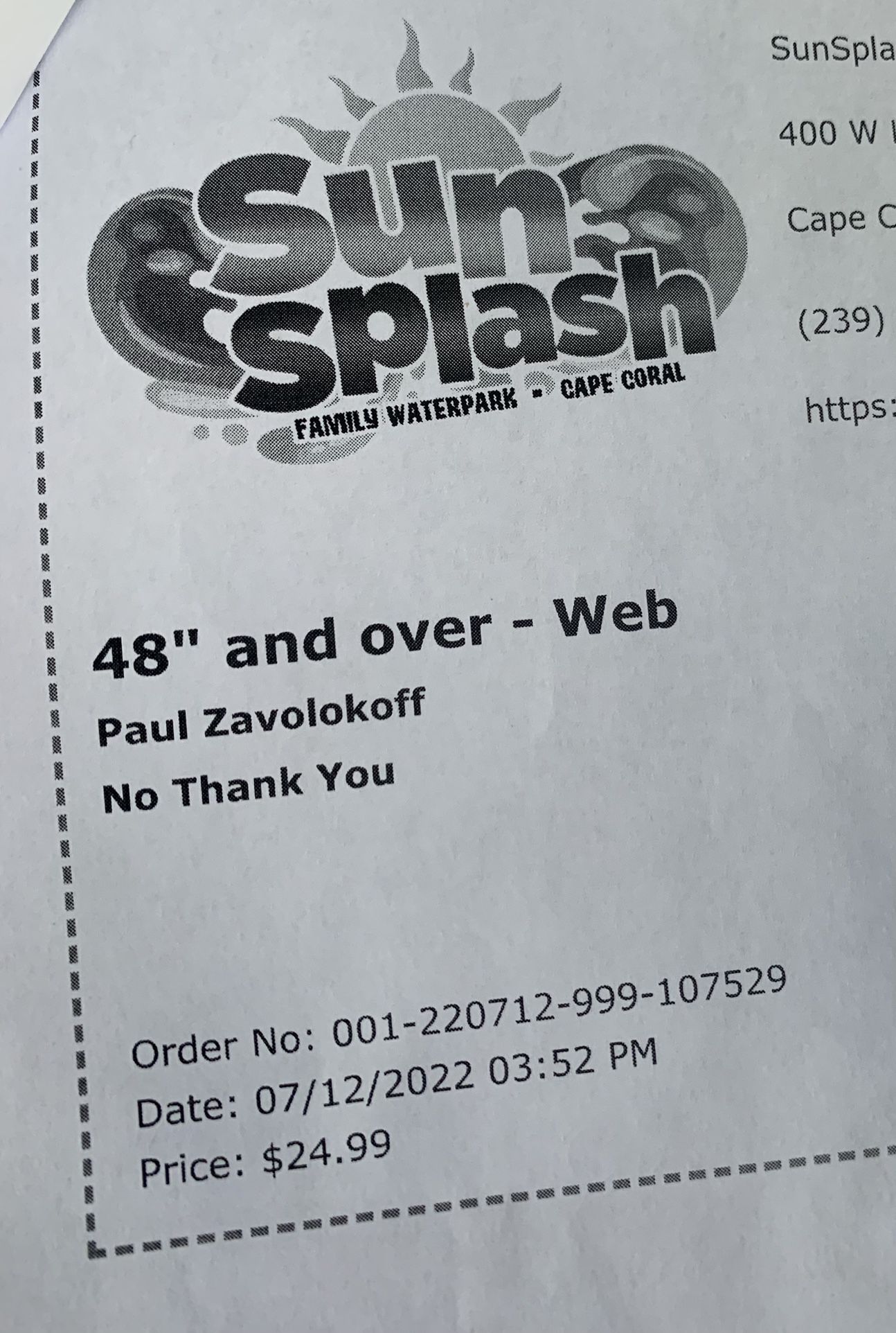 Sun Splash - 5 Tickets