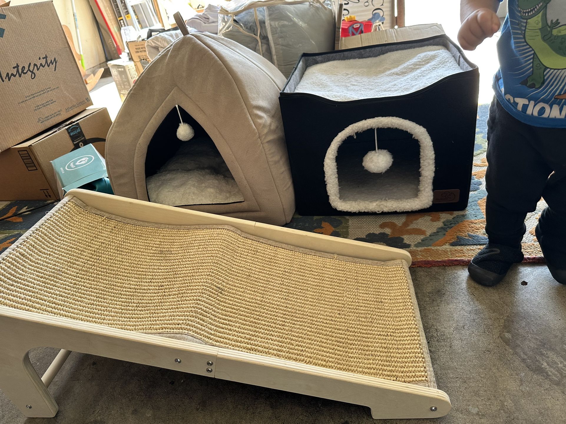Two Cat Beds And Scratcher