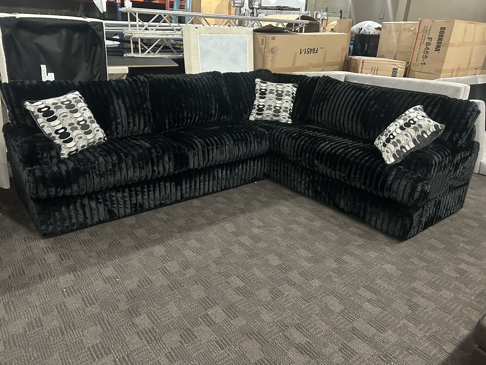 Thick And Comfy Black Sectional Couch