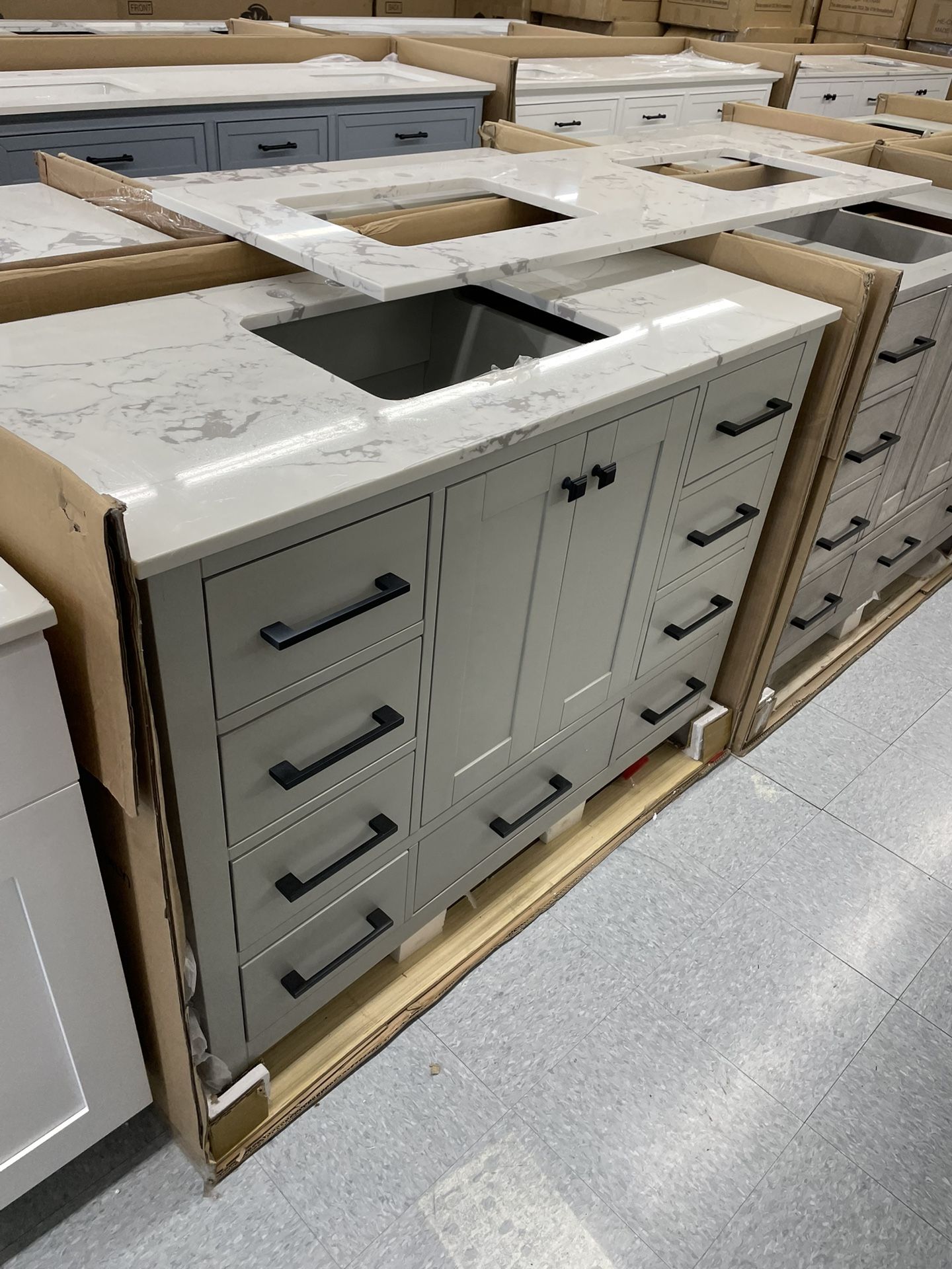 Bathroom vanity cabinet 48” solid mango Quartz top with sink and backsplash