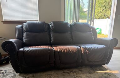 Dark Brown Leather Reclining Sofa
