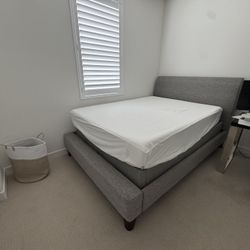 Queen Tuft & Needle Mattress + Gray Upholstered Platform Bed (Like-New)