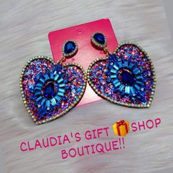 Beautiful Big Heart Crystal Earrings 