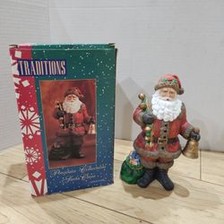 VTG Traditions Old World Ceramic Figurine Santa Claus St Nick Red Suit Gold Bell Collection Christmas Holidays