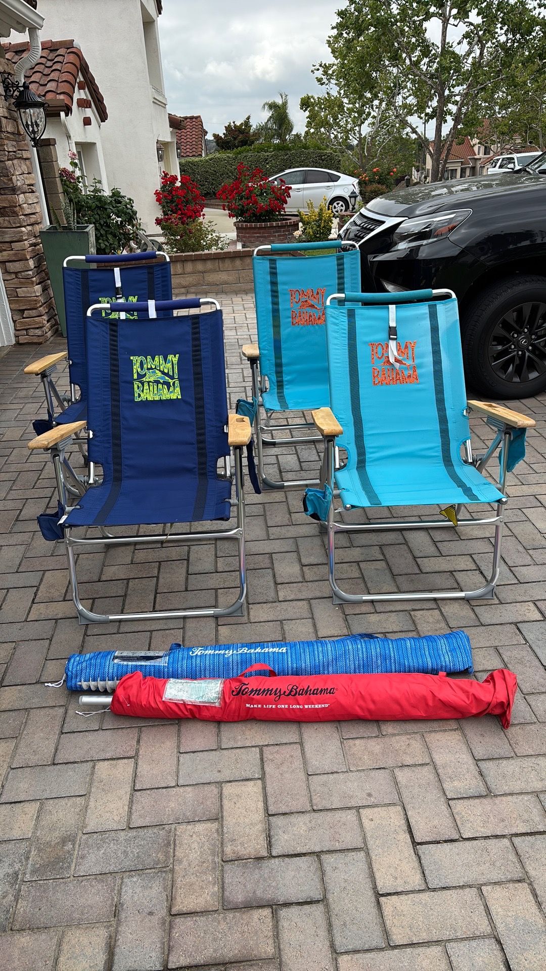 Tommy Bahama beach chairs and umbrellas