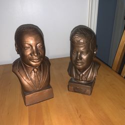 Vintage JFK & MLK Brass Head Sculptures 