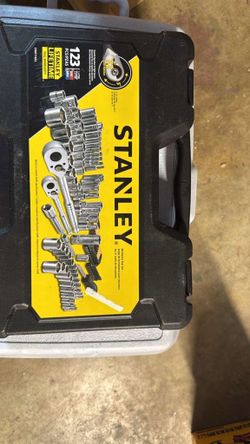 Stanley STMT71652 123-piece mechanics tool set featuring both SAE and metric sockets.
