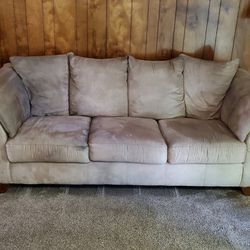 Beige Microfiber Couch And Loveseat