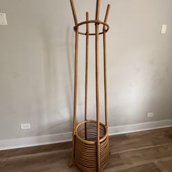 Tall Rattan Coat Rack With Umbrella Basket