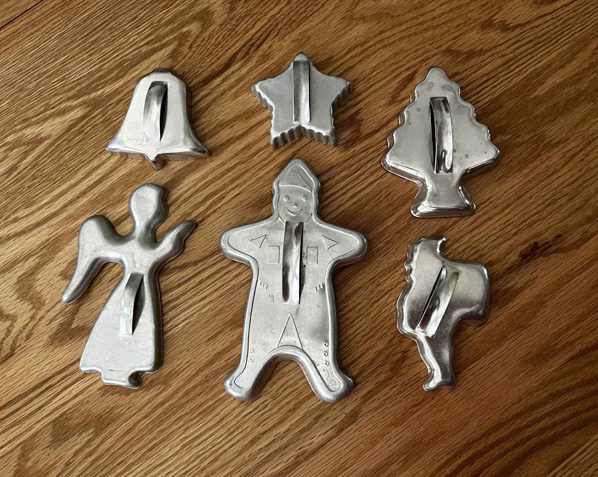 Set Of 6 Vintage Aluminum Assorted Christmas Holiday Cookie Cutters