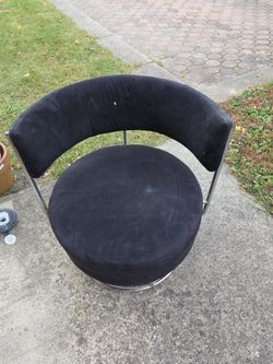 Black Suede Barrel Chair with Chrome Frame