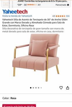 Yaheetech Pink Velvet Accent Chair with Gold Frame