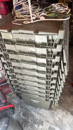 Stackable storage container with lid eight dollars each can be used for storage and moving