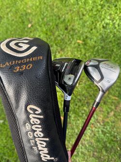 Golf Clubs/Woods - Cleveland Launcher 330 Driver, Taylormade R15 3W, And Taylormade R5 5W RH