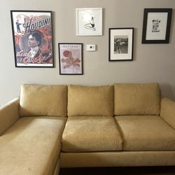 Ami Sun Yellow Fabric 83" Sofa with Reversible Chaise Couch
