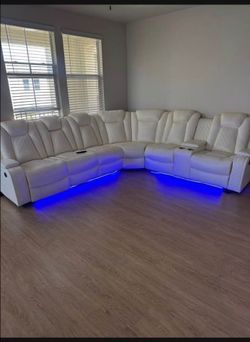 White Breathing leather Power Recliner Sectional sofa