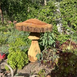 Hand Carved Wooden Mushroom Sculpture 
