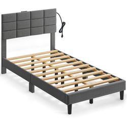 Seventable Twin Bed Frame with Headboard, Grey