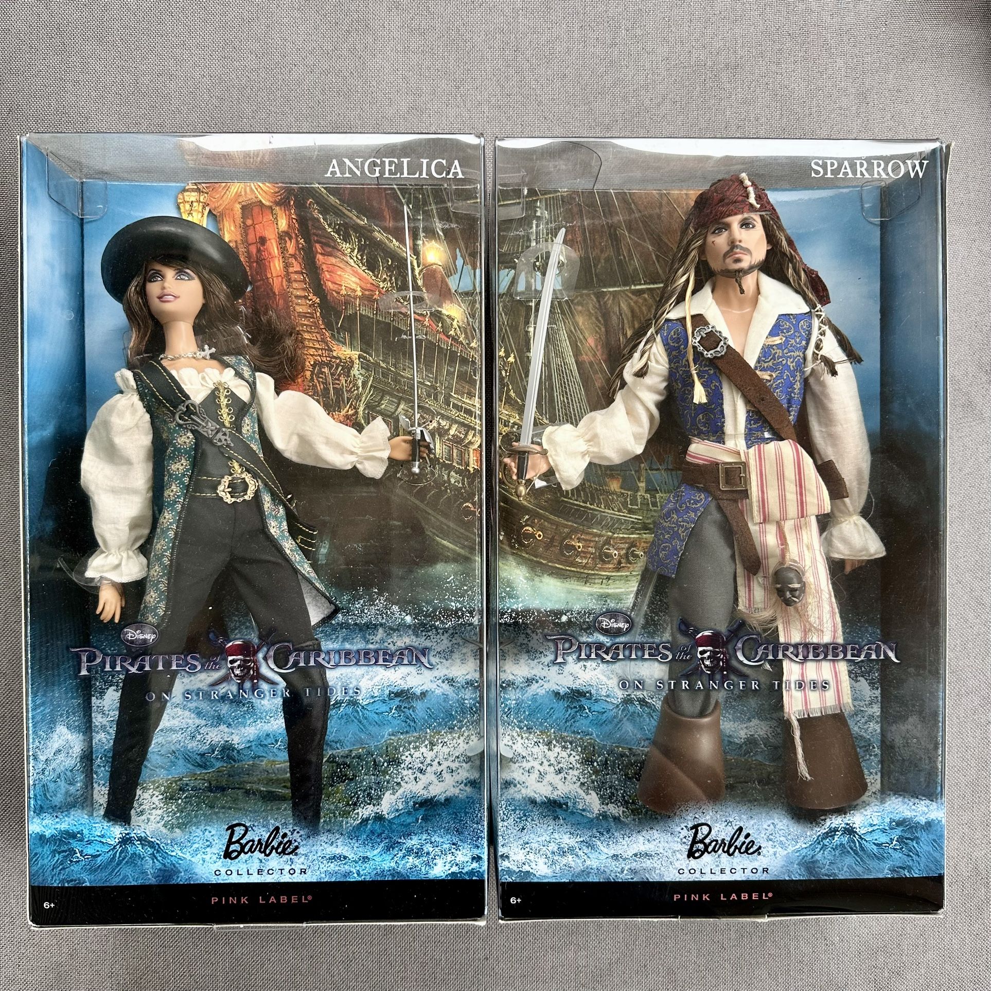 NIB Barbie JACK SPARROW & Angelica Pirates of the Caribbean PINK LABEL 2010