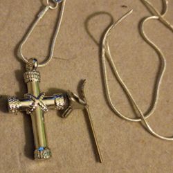 One Necklace With Cross For Keeping Creamations In With Funnel To Help Fill In Perfect Condition 