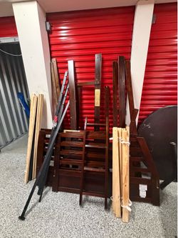 Solid Wood Bunk Bed Frame with Ladder - $50