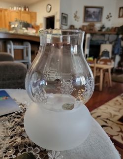 Princess House 487 Crystal Candle 2 Piece Hurricane Lamp Snowflakes