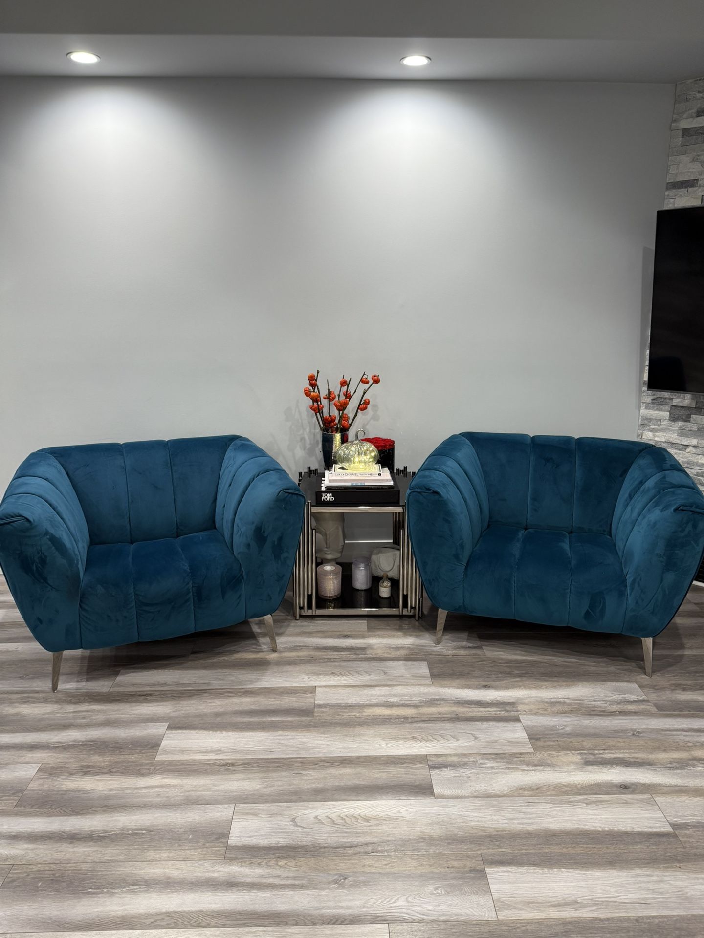 Two Blue AllaModa Armchairs (Pair)
