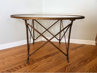 Vintage Brass-Finish Glass Top Accent Table