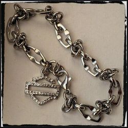 New Harley Davidson Motorcycles Rhinestone Bar And Shield Outline Charm Bracelet On Stainless Steel Lips Chain 