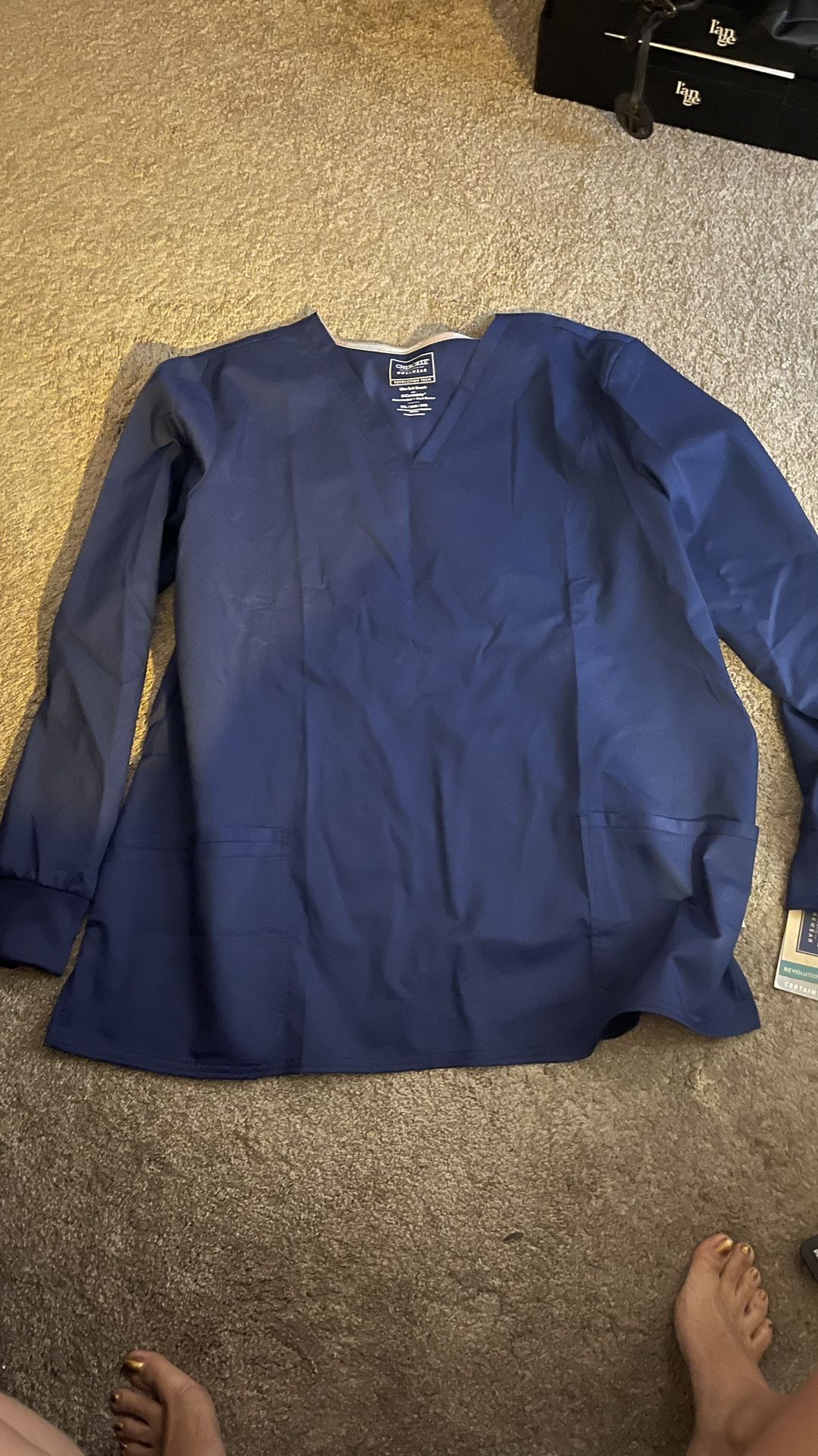 Cherokee Long Sleeve Scrub Top Navy