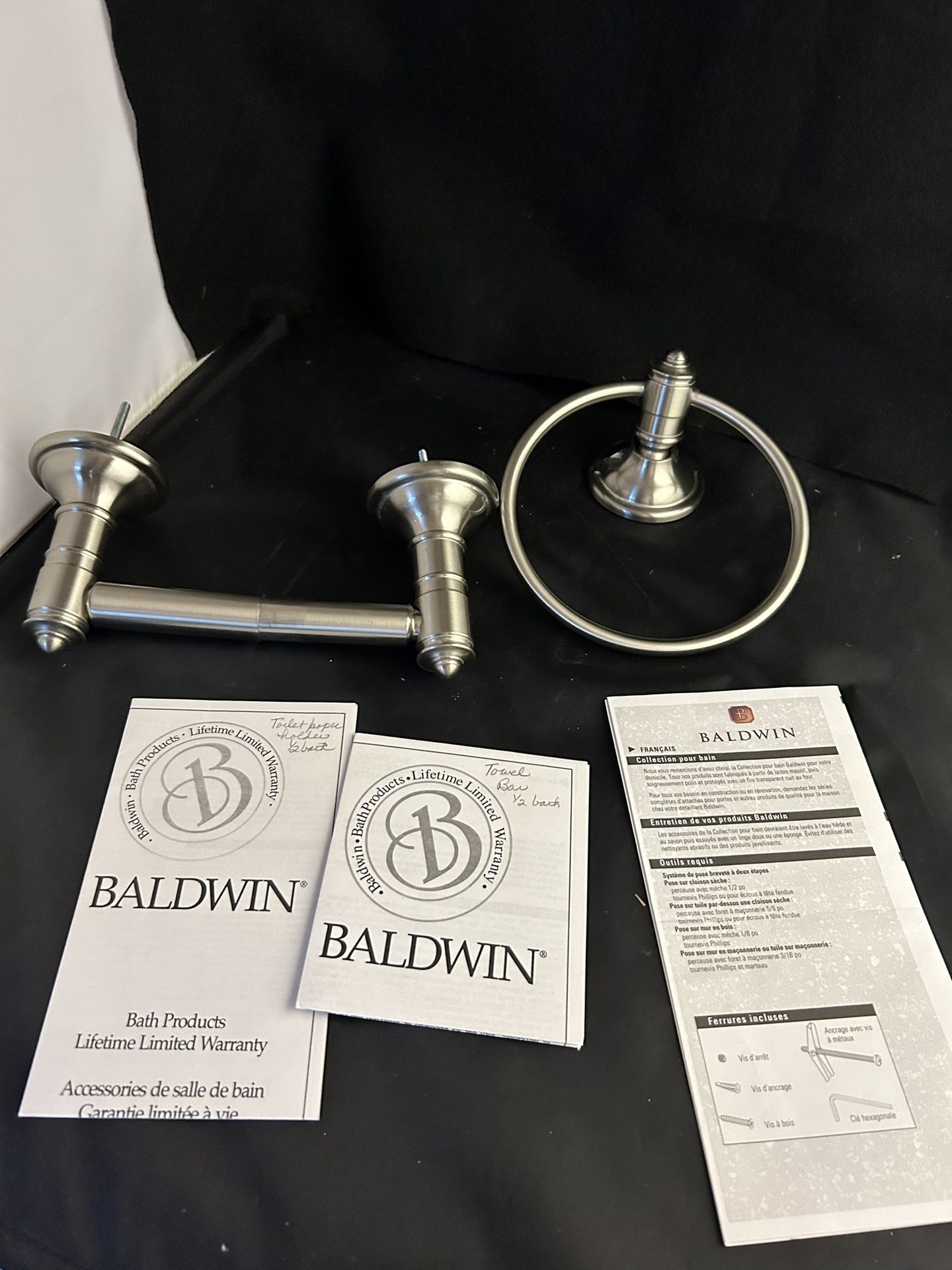 Baldwin Brass Toilet Paper Holder And Matching Towel “Ring”