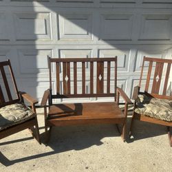 Vintage Antique Wooden Rocking Chair Set