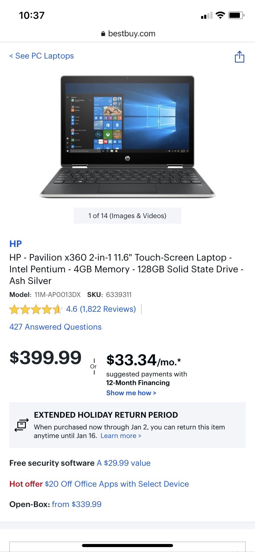 HP Pavilion Convertable 11.6 Inch Laptop