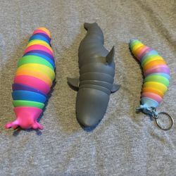 3 Pack Worm/shark Sensory Toys 