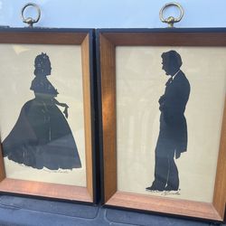 Pair of Framed Beatrix Sherman Silhouettes President Abraham Lincoln & Mary Todd Lincoln 1920’s
