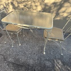 Vintage / Rare - Lyon-Shaw Wrought Iron / 2 person table and chair set