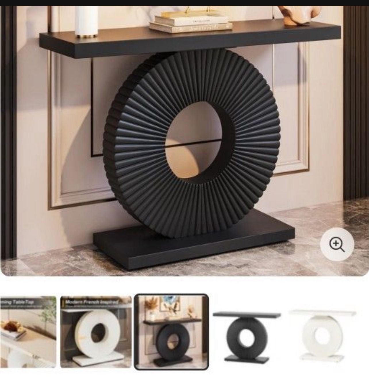 J0292) Modern Console Table 40" Wood Sofa Table with Geometric Base. Black