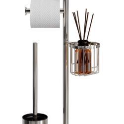 Stainless Steel Toilet Paper Holder Stand with Bristle