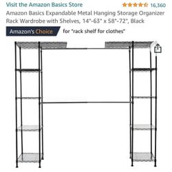 Expandable Metal Hanging Storage Organizer Rack Wardrobe with Shelves