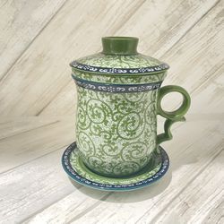 Tea Mill 4 piece Tea Infuser Set Authentic Chinese Jingdezhen Porcelain Green
