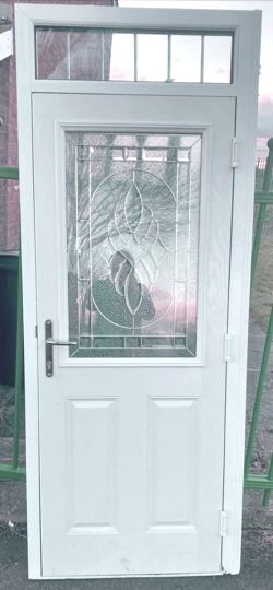White uPVC Front Door with Decorative Glass