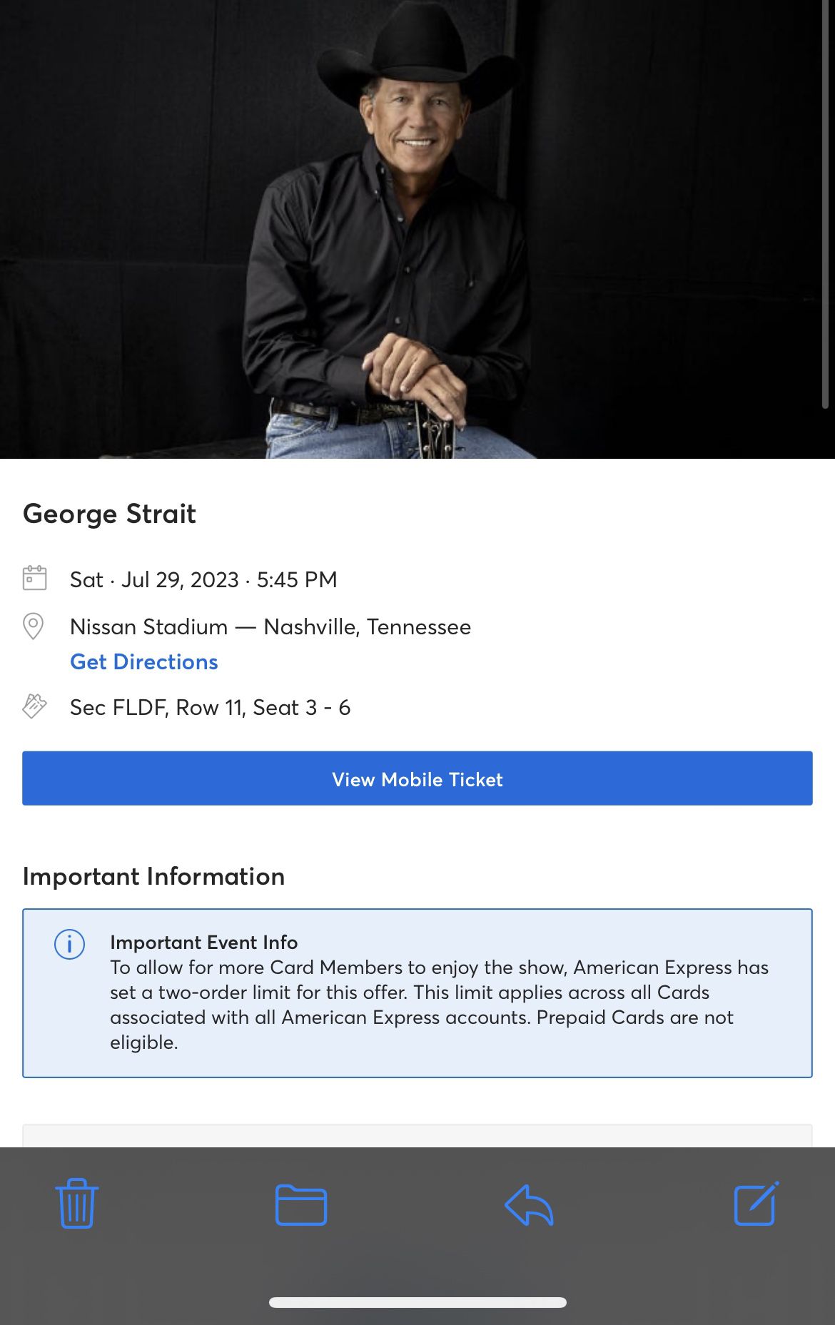 George Strait & Chris Stapleton Tix  in Nashville 