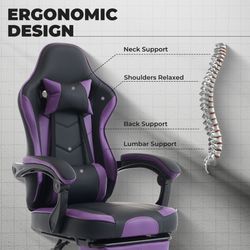 Gaming Chair, Ergonomic Computer Chair with Footrest and Massage Lumbar Support, Height Adjustable Swivel Video Game Chair for Adults, 300lb Max, Blac