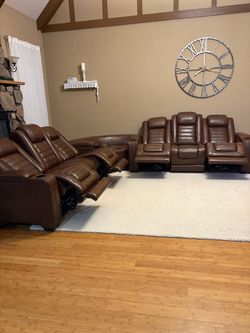 Brown Leather Reclining Sectional Sofa