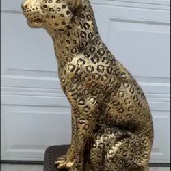 3 Foot Tall, Golden Leopard Statue